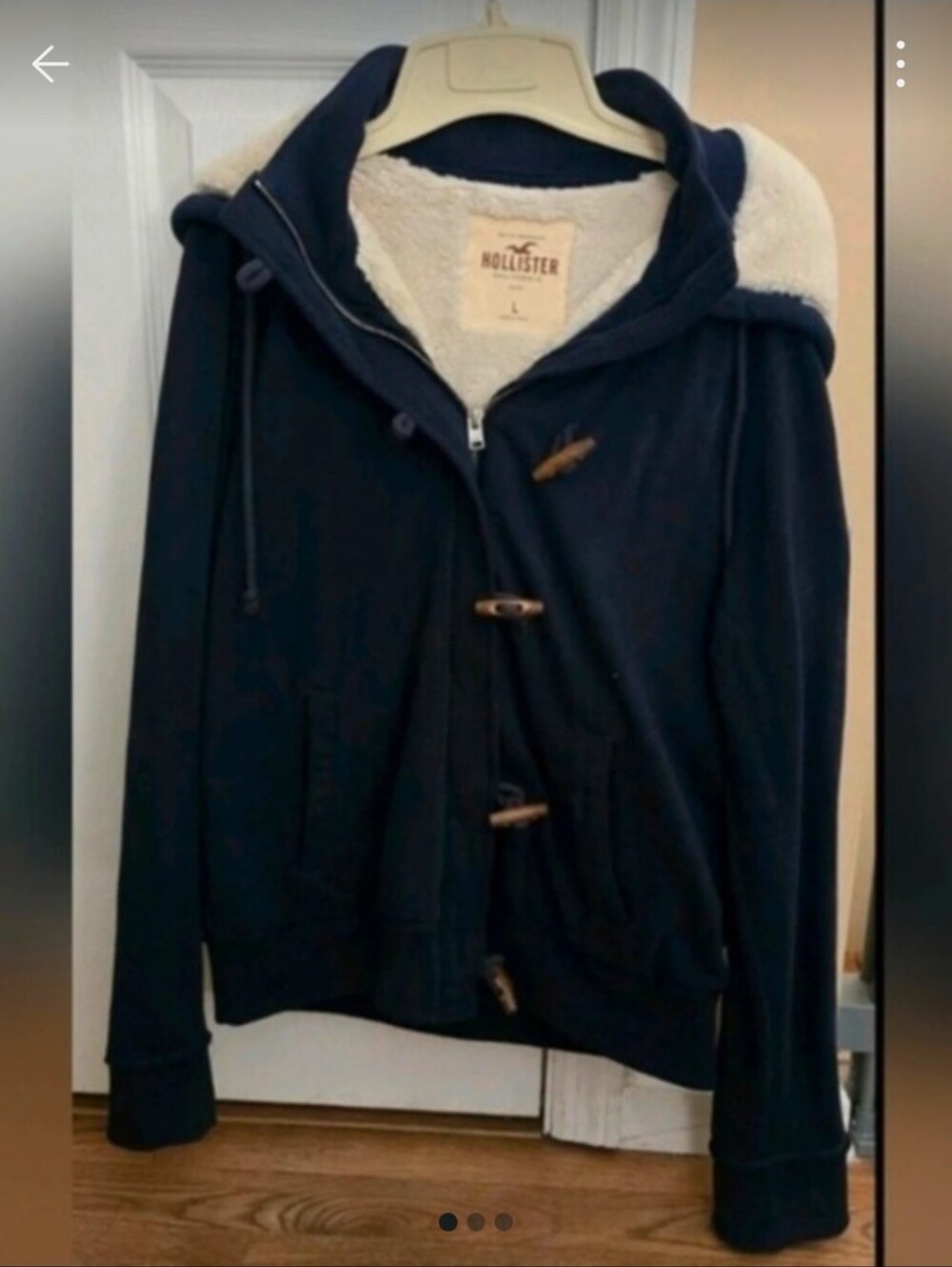 Hollister Navy Hooded Teddy Jacket with Cream Sherpa Lining